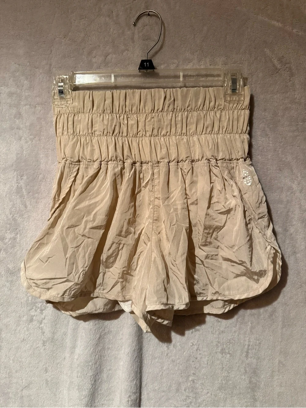 Free People Beige Smocked Waist Athletic Shorts